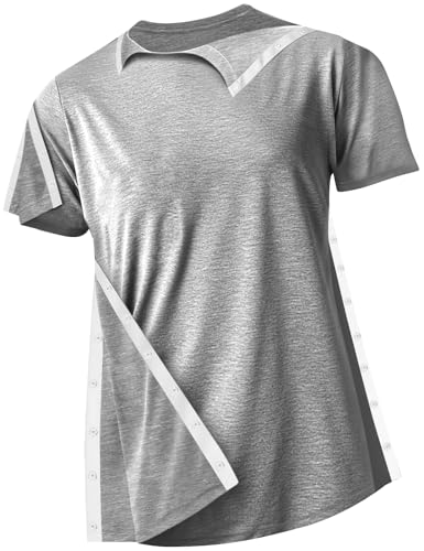 Post Shoulder Surgery Shirts Recovery Tear Away Short Sleeve Full Open Side Snap- Men's - Women's - Unisex Sizing