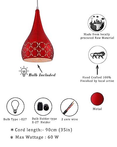 Image of Homesake Glossy Spining Top Hanging Pendant Lamp, Ceiling Light (Red, Cross-Cut)