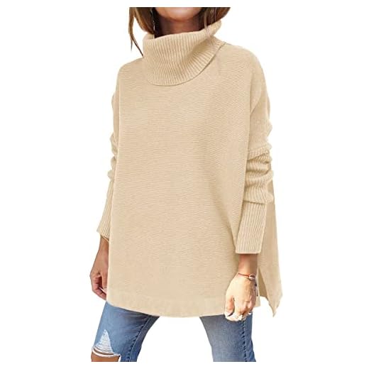 LILLUSORY Suéter feminino de gola rolê grande 2023 outono manga morcego bainha derramada pulôver suéter de malha, Damasco, G