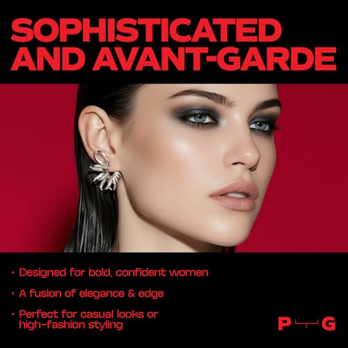 Premium Quality | 22K Gold Plated | Statement Spike Hoop Earrings For Women | 925 Sterling Silver Post | Lightweight & Comfortable | Haute Couture Aesthetics | Pump Up The Gem | US Brand |4