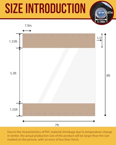 Image of FoundGo 8'Hx7'W Vinyl Curtains for Patio, 19oz Outdoor Clear Patio Enclosure, Heavy Duty Clear Tarps Waterproof With Grommets for Pergola, Porch, Gazebos, Balcony, -4 Cold Resistant