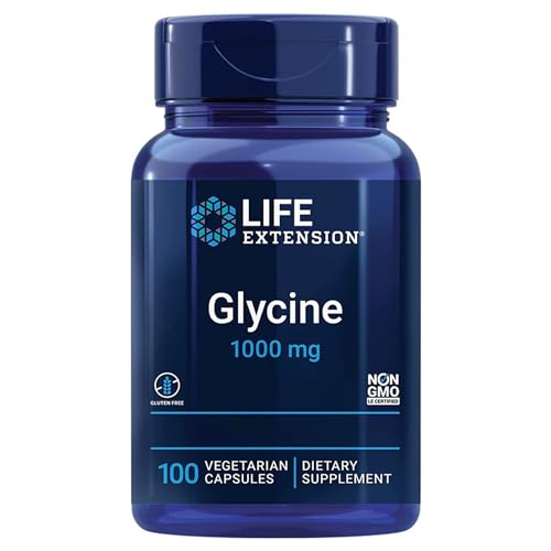 Life Extension, Glycine 1000mg, Alta Dosis, 100 Cápsulas veganas, Probadas en Laboratorio, Sin Gluten, Vegetarianas, Sin Soja, No GMO
