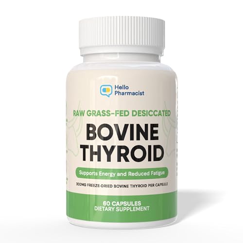 Raw Grass-Fed Desiccated Bovine Thyroid 300mg - Energy & Metabolism Support - New Zealand Sourced, Freeze-Dried Glandular, Non-GMO, Tested for Impurities - 60 Capsules