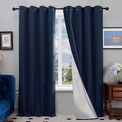 Deconovo Blackout Curtains 84 Inch Length 2 Panels Set - Thermal Curtains for Bedroom and Living Room with Back Silver Coating (52W x 84L, Navy Blue, 2 Panels)