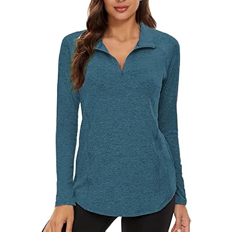 SMENG Long Sleeve T Shirts Women Long Sleeves Zip Tops Women Home Garden Ladies Long Casual Top Cycling Adult Sweatshirts Athletic Workout Tops for Women UK Dark Blue XXL Cover