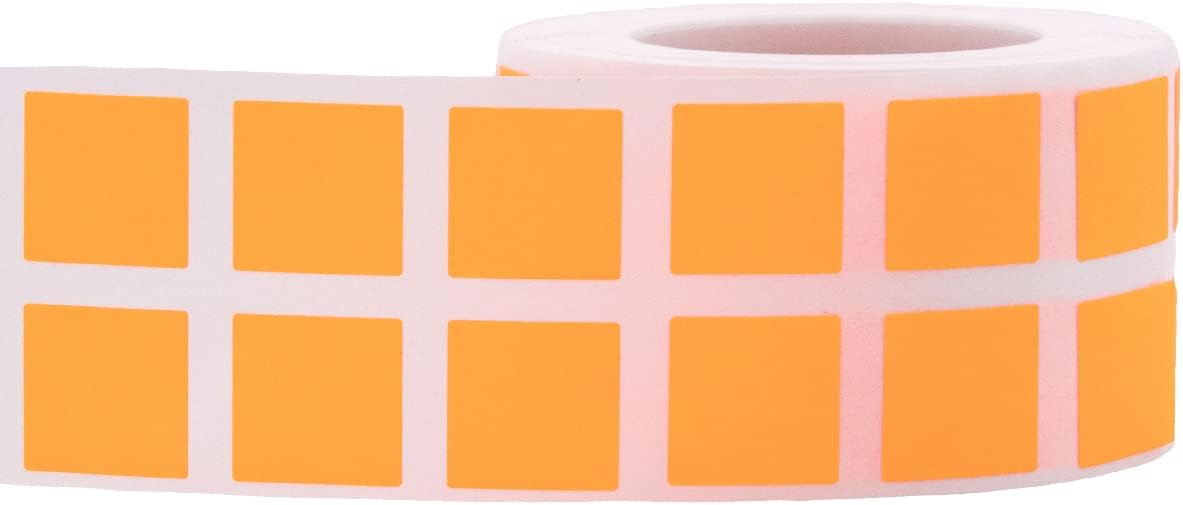 Fluorescent Orange 1/2" Inch Square Adhesive Labels 1,000 Color Coding Dot Stickers for Efficient Inventory Management, Crafting Projects, and Organizational Tasks in Offices, Schools, and Homes