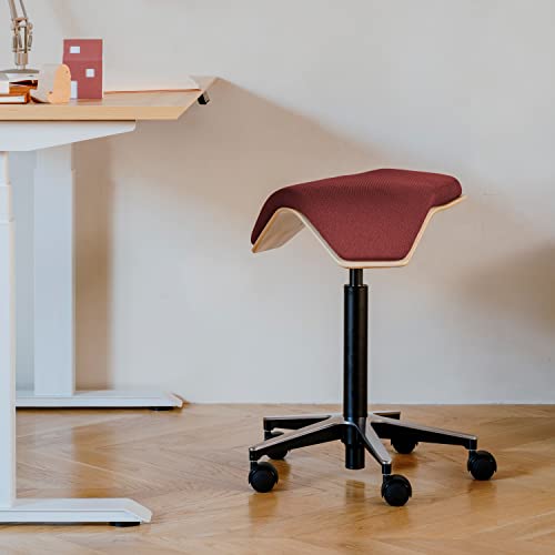 Image of Branch Saddle Chair, Ergonomic Rolling Stool | Birch Plywood Frame and Recycled Seat Fabric, Height Adjustable Saddle Seat for Active Sitting and Better Posture, Brick