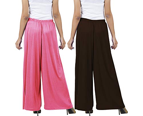 Image of Buy That Trendz M to 4XL Cotton Viscose Loose Fit Women M to 6XL Flared Wide Leg Palazzo Pants for Rose Chocolate Brown 2 of Pack Combo XXXX-Large