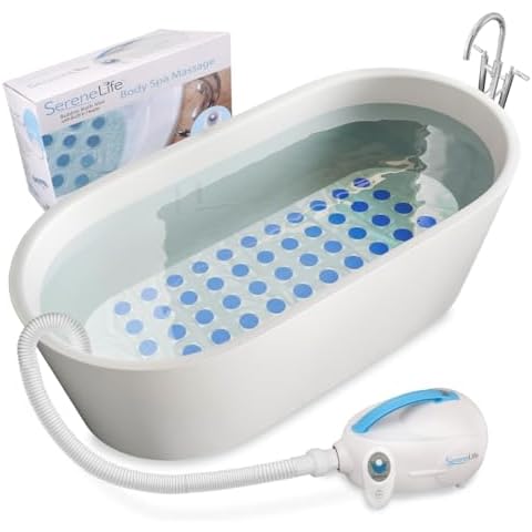 SereneLife Electric Bubble Massage Mat - Waterproof Massaging Spa, Full Body Bubbling Bath Thermal Massager Machine - Maintains Heat Motorized Air Pump, Aroma Clip for Essential Oil - Blue Cover