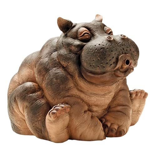 WJUHYGTF Aspersor De Estanque Animales Estatua Jardín, Hipopótamo Gárgola Resina para Jardín Decoración Piscina Mini,Marrón