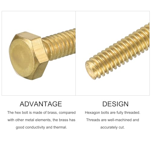Image of METALLIXITY Hex Head Screw Bolt (1 /4-20x7 /8) 1Pcs, Brass Fully Threaded Solid Brass Hex Bolts Machine Screws - for Machinery Repair