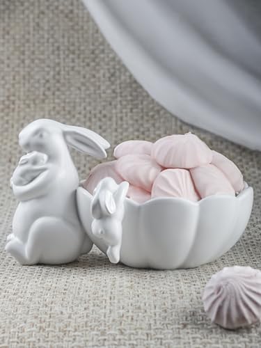Candy Servers Bowl 'Mom Rabbit With Cutie Bunnies' - Bunny Platter, Easter Dishes, Ceramic Tableware, Jar, Egg, and Decorations