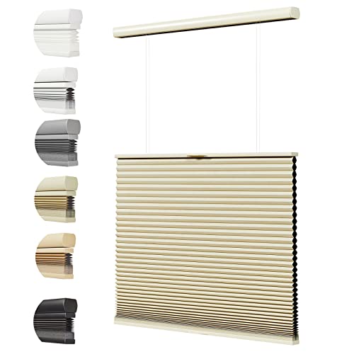 Persilux Custom Size Top Down Bottom Up Cellular Cordless Shades, Blackout Honeycomb Window Blinds for Windows Shades, Noise Reduction Room Darkening Accordion Cellular Blinds & Shades Light Beige