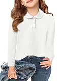 Haloumoning Mädchen Langarmshirt Polo T-Shirt, Weiß, 7-8 Jahre