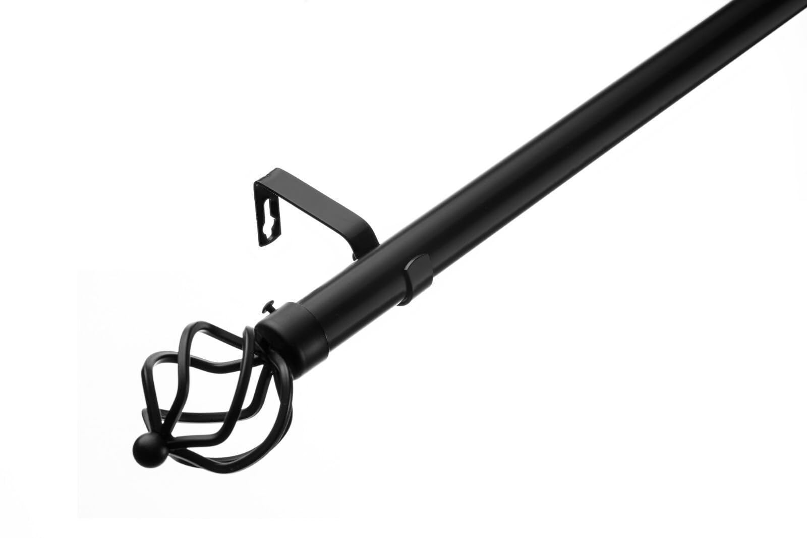 Lister Cartwright Obsidian Black Cage Finial Curtain Pole 28mm Extendable Rod Metal Finish Easy Fit (210-320 cm)
