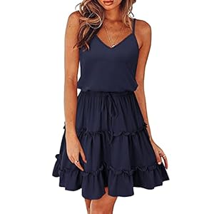 Newshows Women’s Summer Spaghetti Strap Dress Sleeveless V Neck Beach Vacation Casual Sundress