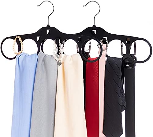 SMARTAKE 2-Pack Scarf Hangers, 5 Loops Tie Rack & Belt Holder with Hooks, 360 Degree Rotatable Accessories Holder, Non-Slip Durable Hanging Closet Organizer for Belts, Bow Ties, Silk Scarves, Jewelry