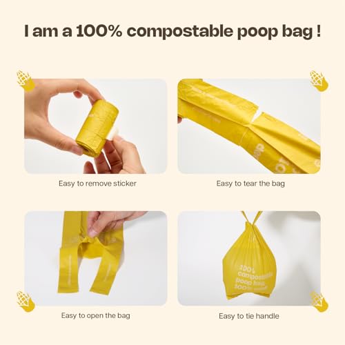 Image of Compostable Dog Poop Bags with Handles 144 Count - Biodegradable Poop Bags for Dogs, Leak Proof, Extra Thick, ASTM D6400 Certified, Unscented