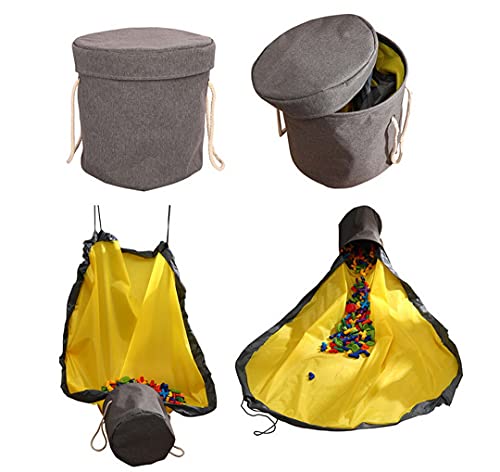 AOOPOO Bambini Sacco Portagiochi,Toy Storage Bag per Lego, Portable Pieghevole Tappetino da Gioco, 150cm Sacco Organizzatore di Giocattoli Rapidamente Memorizzazione di Giocattoli (Grey- yellow)