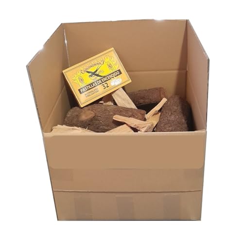 Leña de ecina Chimenea 15 kg, astillas Encendido 1 kg y Pastillas de Encendido