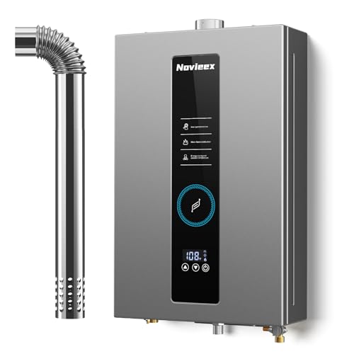 Tankless Water Heater, Novieex On Demand Water Heater Natural Gas, Up to 3.6 GPM, 86,000 BTU Instant Hot Water Heater with LED Display, Indoor Installation, 2-3 Point Use for Family Bathroom Kitchen