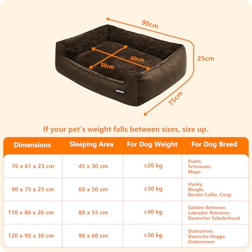 HMTOPE Hundebett, Hundesofa, Hundekissen, Hundekörbchen Abnehmbar und waschbar, Braun, 90 x 75 x 25 cm
