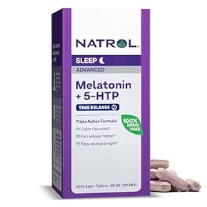Natrol Advanced Sleep Melatonin + 5HTP, 6mg, Calming Sleep Aid for Restful Sleep, 60 Time-Release Tablets, 60-Day Supply