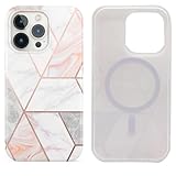 Magnetic Case for iPhone 15 Pro 6.1 inch Compatible with MagSafe Charging Soft TPU Slim Shockproof Protective Cute Cover with Screen Protector Gray Pink White Geometric Marble -  Sesty