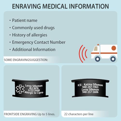 Personalized Medical Alert Bracelet, Custom medical Emergency Bracelet with Name Text, Customized Medical Id Bracelets Gift for Men Women Dad Father Day3