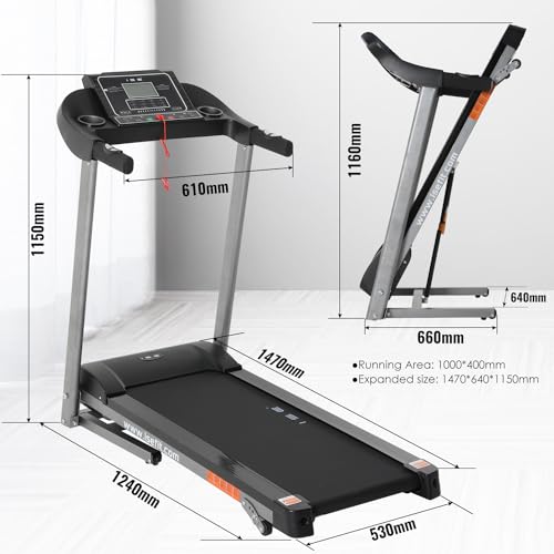 ISE SY-T2711 Opvouwbare elektrische loopband voor fitness, 2,0 pk motor, multifunctioneel lcd-display met 12 programma's, stille loopband voor thuiskantoor, 100 kg - Afbeelding 3