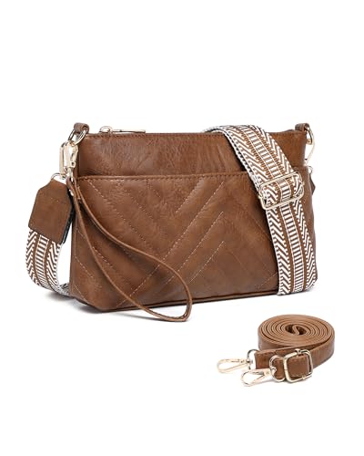 BAVERGE Small Crossbody Bags for Women Leather Wristlet Clutch Mini Purse Wallet with Card Slots 2 Adjustable Shoulder Straps