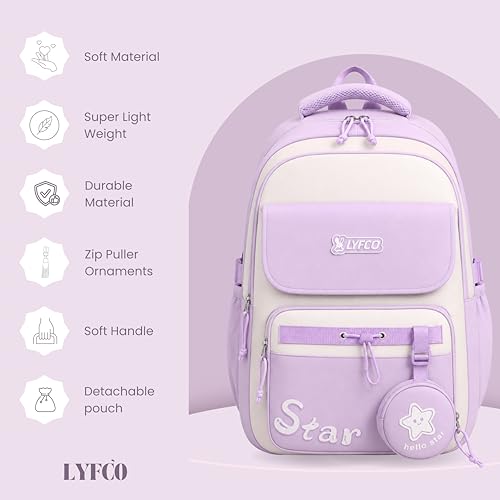 Image of School & College Backpack with Detachable Pouch | 18 Inch Large capacity bag for Girls & Boys Age of 12-16 years | Best for School, Tution, Travel, Camping