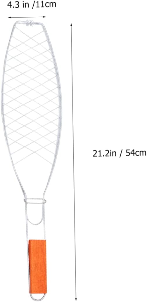 2 Pcs Iron Grilled Net Clamp Wooden Handle Fish Barbecue Basket for Outdoor Bbq