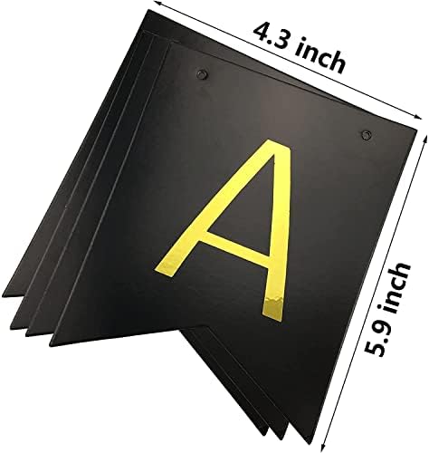 TOYVENTURES Happy Birthday Banner, Happy Birthday Bunting Banner with Shiny Gold Letters Black & Gold Birthday Party Decorations for Any Ages's Party Supplies with 13 Cards, a Ribbon (Black Letters)