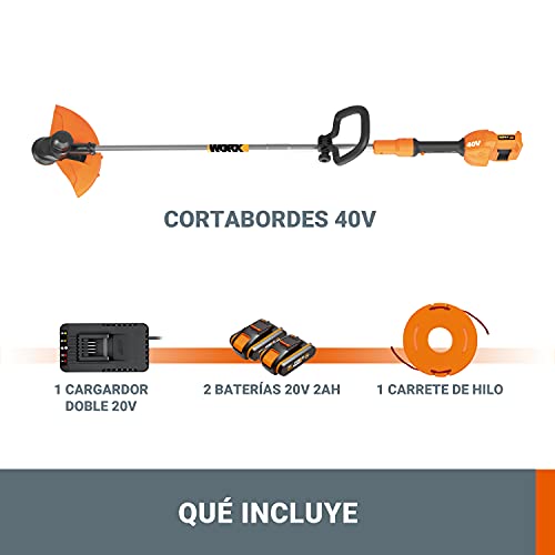 Miniatura 5 de Cortabordes A Batería 40v Máx. 2x20v Worx Wg183e Incluye 2 Baterías 2ah Y Cargador Doble Mango Ajustable Doble Cabezal Carrete De Alimentación Automática