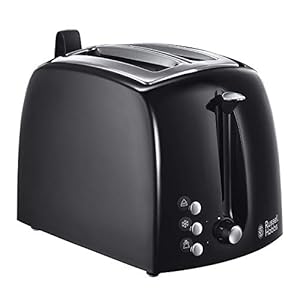 Russell Hobbs Textures Plus Broodrooster Zwart, Extra Brede Sleuven, Hoogglans, Chromen Accenten, Variabele Instellingen, 22601-56