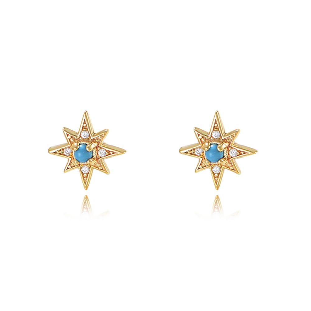 Turquoise Star Tiny Stud Earrings for Women Girls 925 Sterling Silver Dainty Cubic Zirconia Crystal Cartilage Tragus Small Studs Earring Cute Birthday