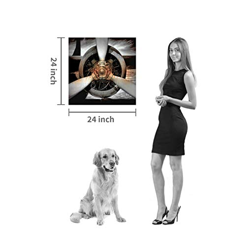 Airplane Propeller Canvas Wall Art: Plane Engine Artwork Vintage Aircraft Painting Print Pictures For Office (24'' X 24'' X 1 Panel) #TOP5