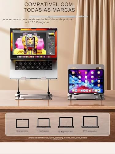 Suporte Ajustável de Alumínio para Notebook – Dobrável, Ergonômico – Compatível com MacBook, iPad, H