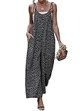 OYOANGLE Women's Polka Dots Sleeveless Tie Shoulder Loose Wide Leg Cami Jumpsuits with Pocket Black Small