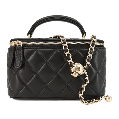 Image of M-ioi-M Small Genuine Leather Purse Quilted Crossbody Bag for Women, Mini Top-Handle Shoulder Handbag w /Gold Chain Strap