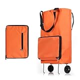 Collapsible Shopping Cart,Folding Lightweight Portable Collapsible Bag with Wheels, Lightweight Waterproof Rolling Shopping Bag, Trolley Tote Bag Stair Climbing Cart for Traveling Shopping (Orange)