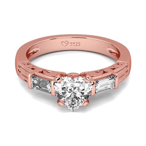 Jeulia 2.3 ct Diamond Ring Rose Gold Three Stone Heart Cubic Zirconia Crystal Band Moissanite Engagement Ring For Women Halloween Christmas Gifts with Jewelry Box3