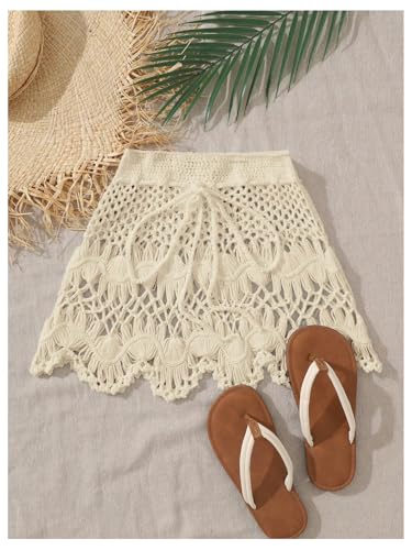 Image of Milumia Girl's Swimsuit Coverup Eyelet Crochet Hollow Bathing Suit Cover Up Beach Skirt