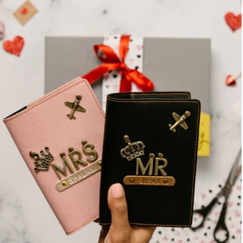 Image of ncgifts Couple Personalized Passport Cover for Men and Women | Customized Travel Accessories Organizer | Vegan Leather Passport Holder | Unisex Handcrafted Gift | Gift for Birthday /Anniversery