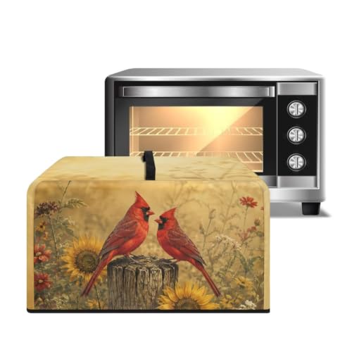 Image of Convection Oven Dust Cover, Easy to Clean, Electric Appliance Protector Smart Microwave Oven Cover for Countertop, S, 18.25 x 14.5 x 11 Inches, Cardinal Bird Sunflower