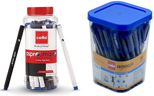 Image of Cello Aspro Mavro Ball Pen | Black Ball Pen | Pack of 50 Winner Ball Pen Set | Jar of 60 Pens | Multicolour Ball Pens