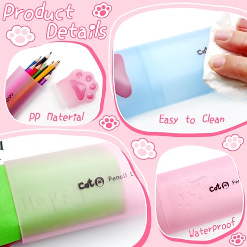 Image of Benvo Cat Paw Pencil Holder Plastic Kitten Paw Pencil Case Box Storage Organizer Container for Stationery Pencils Pens Rulers Office Portable Desk Accessories (Pink & Light Blue, Pack of 2)