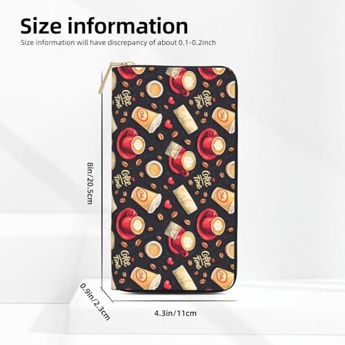 Love Coffee Print Wallet Women Men, Long PU Leather Wallets for Women, Cute Womens Travel Wallet Purse Pouch with Zipper Pocket3