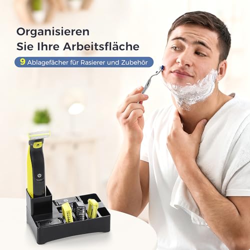 Rasierständer für Philips Oneblade mit 9 Fächern und Ablaufloch -Organizer für Arbeitsplatte für Rasierer, Köpfe und Zubehör (Rasierer und Zubehör Nicht im Lieferumfang Enthalten)